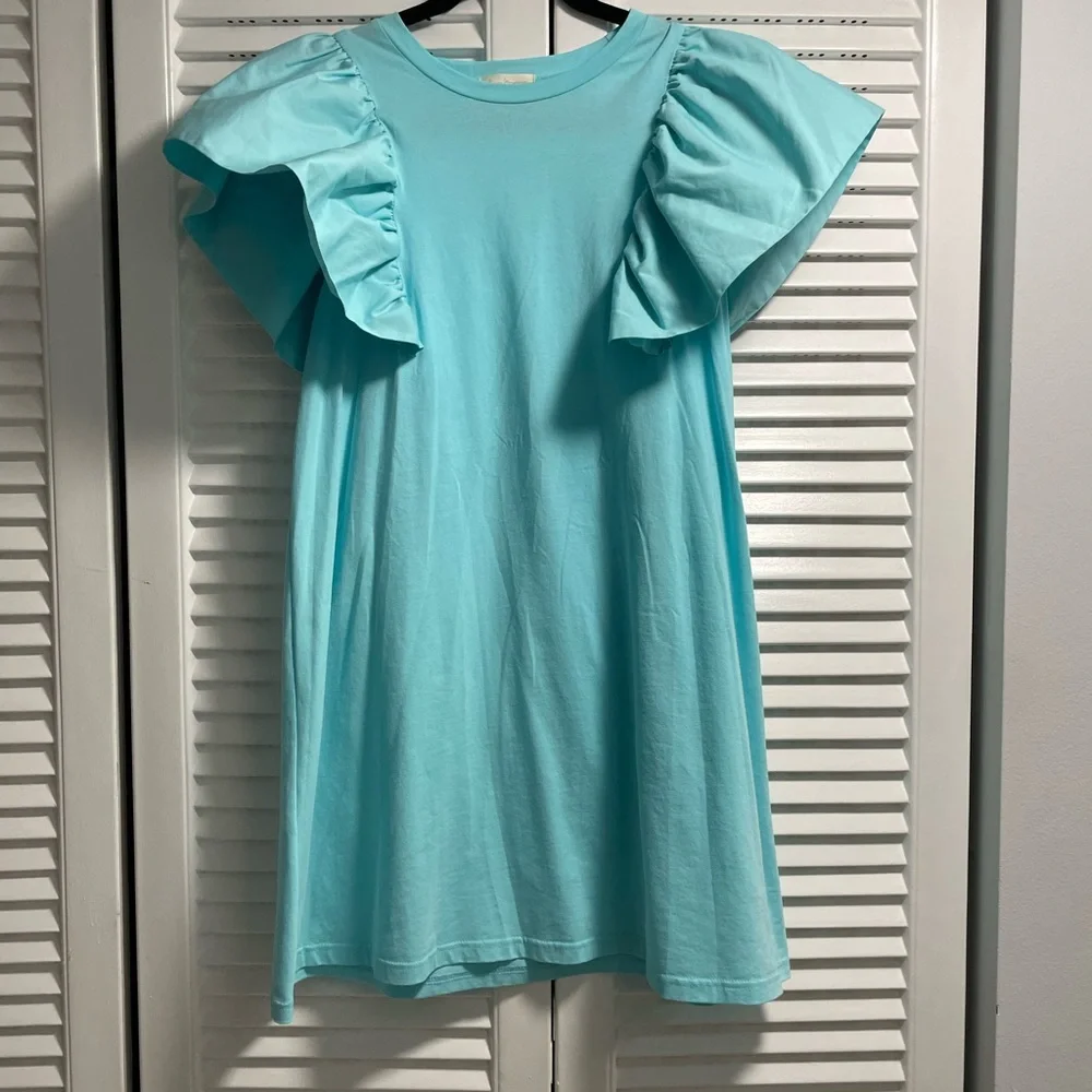 Aqua Ruffle Sleeve Dress - Picture 1 of 1